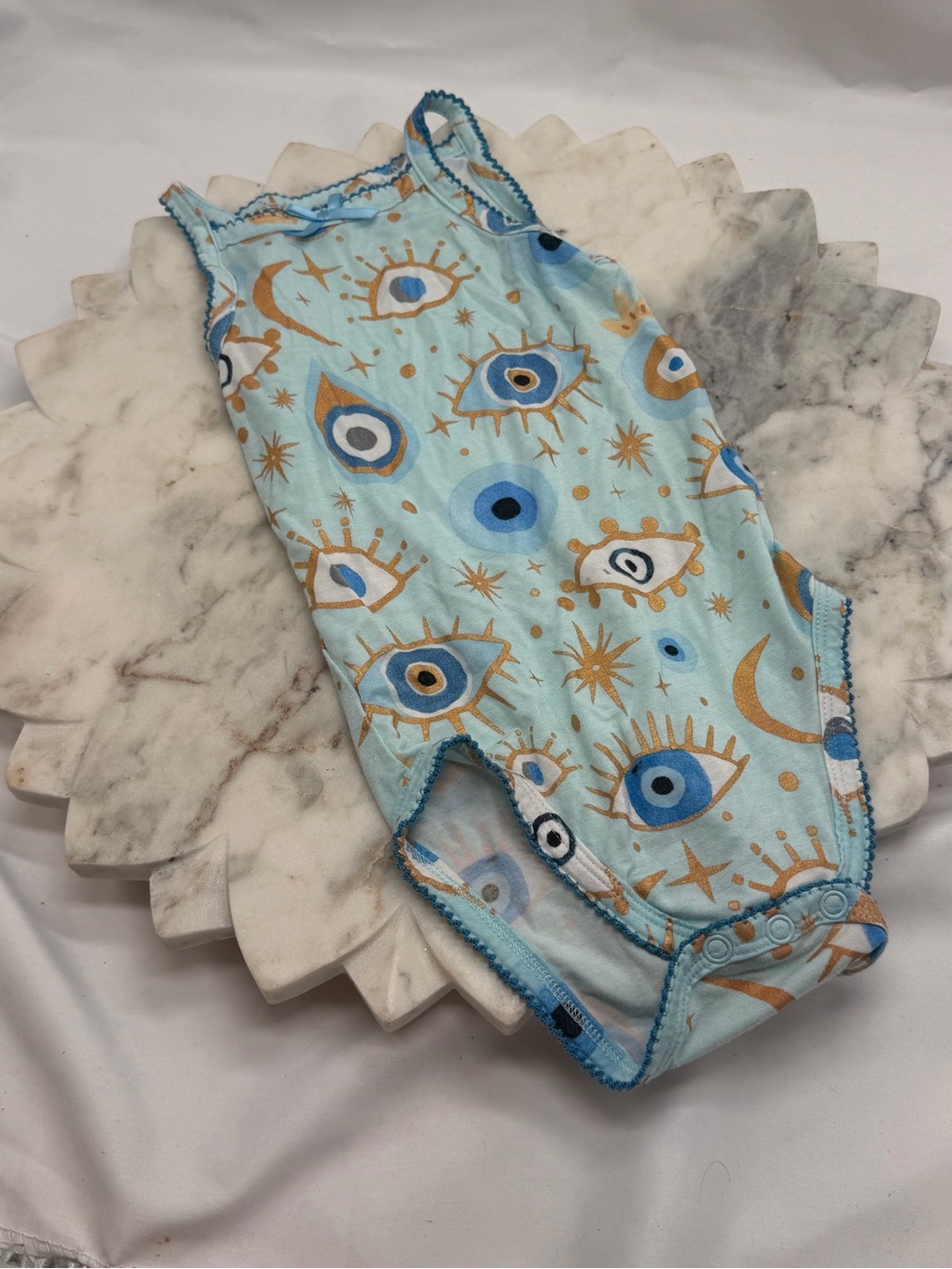 Posh Peanut Fiona Bodysuit Baby Girl  Sz 12-18 M Eyes Moon Starts Evil Eyes